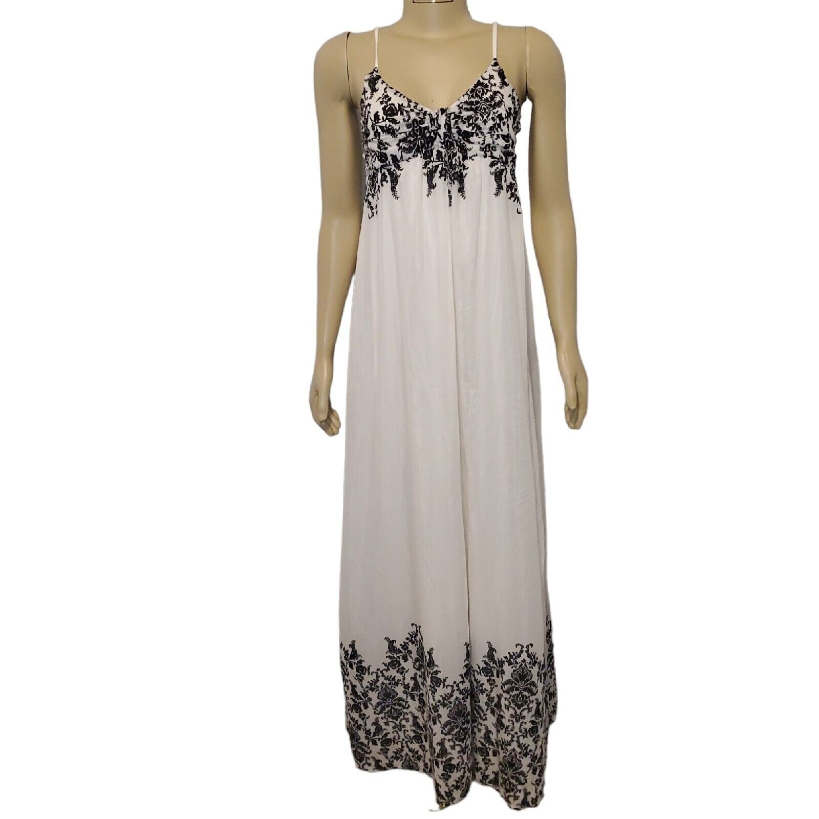 Young Fabulous & Broke Women's Dress Medium White Black Paisley Linen Cotton